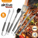Barbecue utensils Aktive Silicone Stainless steel 12 Units 7,5 x 35 x 1,9 cm (5 Pieces)-5