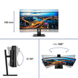 Philips Monitor 34-Inch UWQHD 345B1C/00 Curved 100 Hz with USB Hub VESA Height-Adjustable