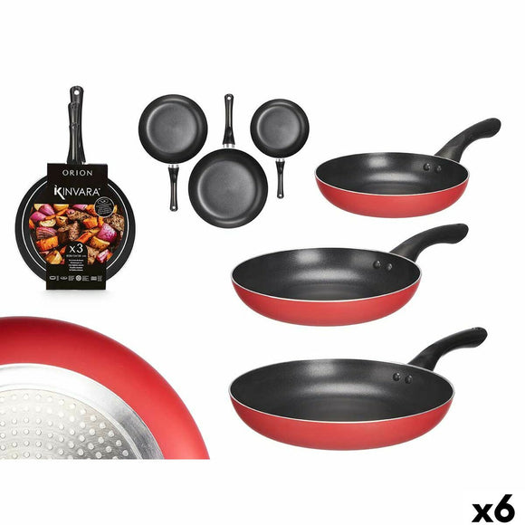 Set of pans Kinvara 2 2 Black Red Aluminium Bakelite 20 x 4 cm 28 x 5 cm 24 x 4,5 cm 28,5 x 46 x 14,5 cm (6 Units)-0
