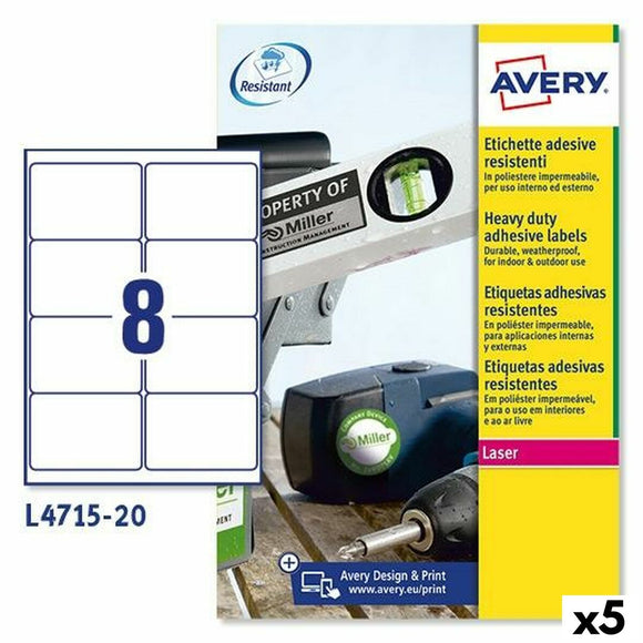 Printer Labels Avery L4515 White 20 Sheets 99,1 x 67,7 mm (5 Units)-0