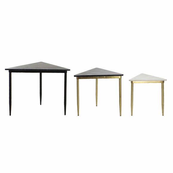 Set of 3 small tables DKD Home Decor Black Golden Metal White Green Marble Modern (68 x 46,5 x 53 cm) (3 Units)-0