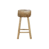 Stool DKD Home Decor Natural Wood Brown Leather White (42 x 42 x 77 cm)-1