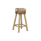 Stool DKD Home Decor Natural Wood Brown Leather White (42 x 42 x 77 cm)-0
