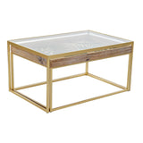 Set of 2 tables DKD Home Decor Golden Natural Wood Metal Crystal 90 x 60 x 45 cm-2
