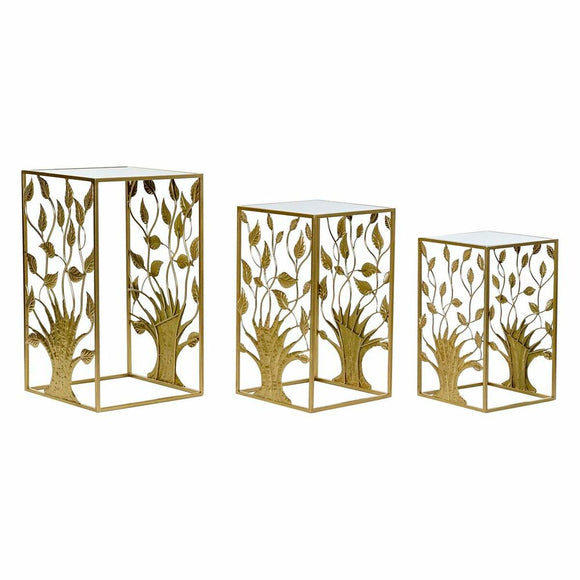 Set of 3 small tables DKD Home Decor Golden Metal Mirror 40 x 40 x 70 cm-0