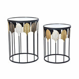Set of 2 small tables DKD Home Decor Black Multicolour Metal Mirror 46 x 46 x 61 cm-0