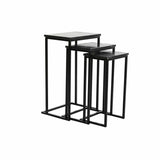 Set of 3 small tables DKD Home Decor 40 x 26 x 65 cm Black Metal Marble-2