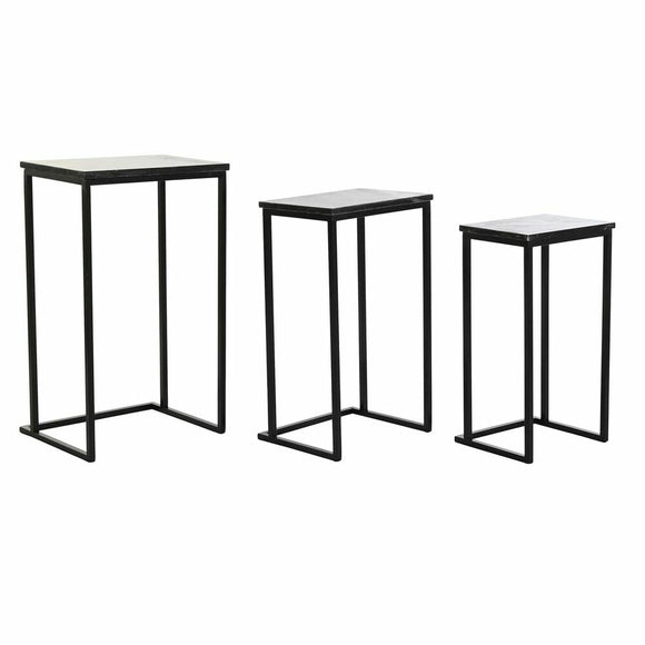 Set of 3 small tables DKD Home Decor 40 x 26 x 65 cm Black Metal Marble-0