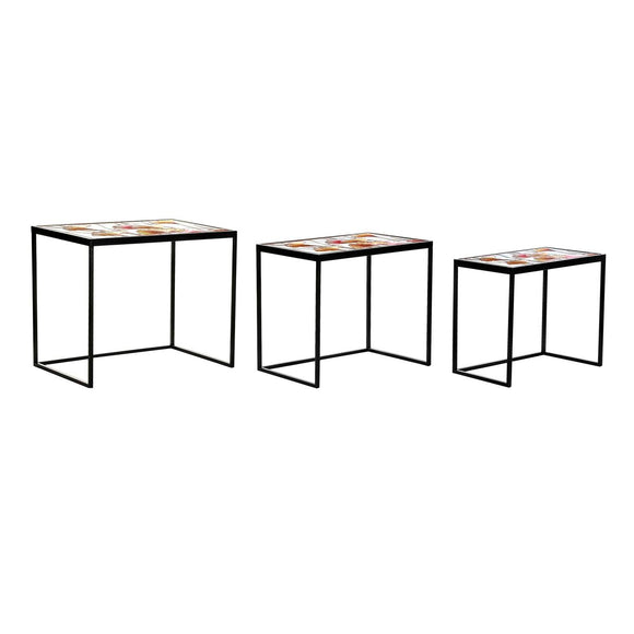 Set of 3 tables DKD Home Decor Crystal Black Metal Yellow (60 x 40 x 50 cm)-0