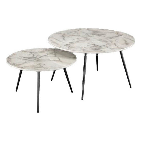 Set of 2 tables DKD Home Decor White Golden Resin Steel 80 x 80 x 45 cm-0