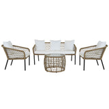 Table Set with 3 Armchairs DKD Home Decor White 137 x 73,5 x 66,5 cm synthetic rattan Steel-0