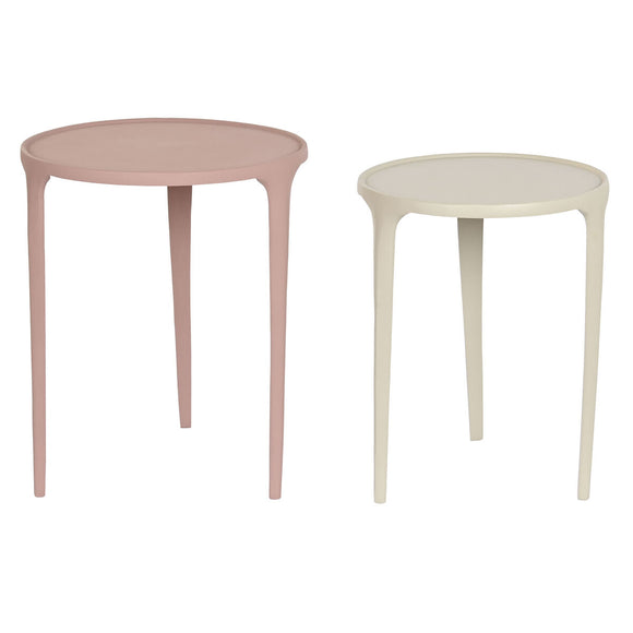 Set of 2 tables DKD Home Decor Beige Pink Aluminium 40 x 40 x 50 cm-0