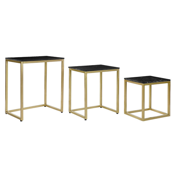 Set of 3 tables DKD Home Decor 50 x 35 x 60 cm Black Golden Marble Iron-0