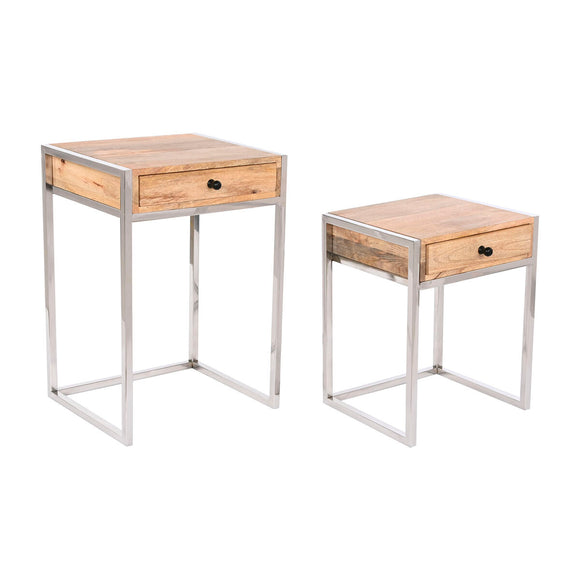 Set of 2 tables Home ESPRIT Brown Silver Natural Steel Mango wood 45,5 x 41 x 66,5 cm-0