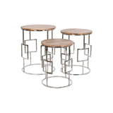 Set of 3 tables Home ESPRIT Brown Silver Natural Steel Mango wood 49,5 x 49,5 x 62 cm-1