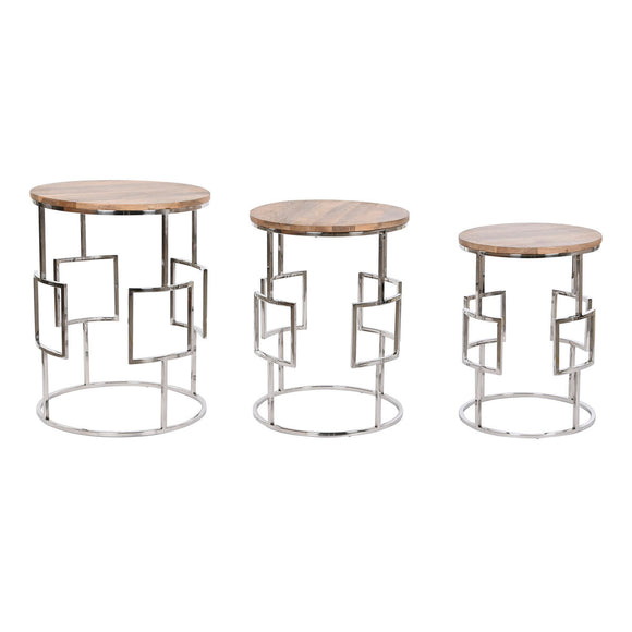 Set of 3 tables Home ESPRIT Brown Silver Natural Steel Mango wood 49,5 x 49,5 x 62 cm-0
