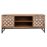 TV furniture Home ESPRIT Brown Black Silver Mango wood Mirror 130 x 40 x 55,5 cm-1