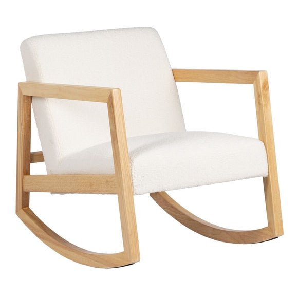 Rocking Chair White Natural Rubber wood Fabric 60 x 83 x 72 cm-0