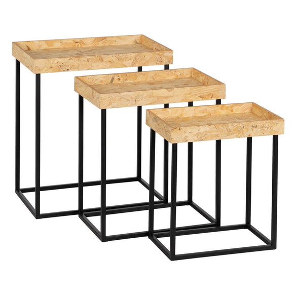 Set of 3 tables Black Natural Iron MDF Wood 57,5 x 37,5 x 67,5 cm (3 Units)-0