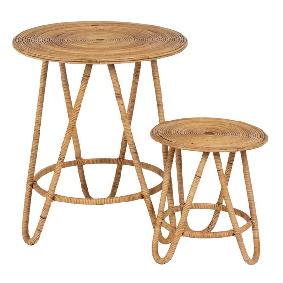 Set of 2 tables Beige Rattan 60 x 60 x 39 cm (2 Units)-0