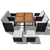 vidaXL Solid Acacia Wood Outdoor Dining Set 5/9/11/13 Pieces Poly Rattan Seat