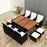 vidaXL Solid Acacia Wood Outdoor Dining Set 5/9/11/13 Pieces Poly Rattan Seat