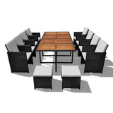 vidaXL Обідній набір з твердої деревини акації на відкритому повітрі, сидіння з поліротангу 5/9/11/13 предметів