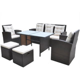 vidaXL Outdoor Dining Set with Cushions 6 Piece Poly Rattan Black/Brown/Gray