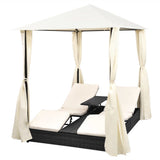 vidaXL Outdoor Daybed 2-Person Rattan Wicker Patio Sunlounger Curtain 2 Colors