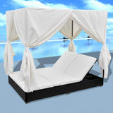 vidaXL Sunlounger with Curtains Poly Rattan Outdoor Lounge Sunbed Multi Colors
