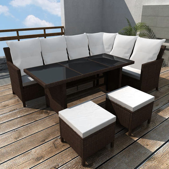 vidaXL Garden Lounge Set with Cushions 4 Pieces Poly Rattan Patio Brown/Black