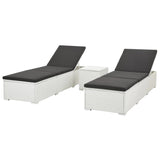 vidaXL 1/2x Sun Loungers with Table Poly Rattan White Day Bed Garden Chair