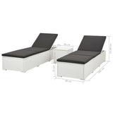 vidaXL 1/2x Sun Loungers with Table Poly Rattan White Day Bed Garden Chair