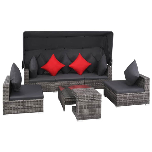 vidaXL Набір для відпочинку у патіо з 7 предметів і подушками з поліротангу сірого кольору