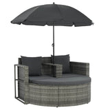 vidaXL Patio Sofa Set w/ Parasol Poly Rattan Outdoor Sun Day Bed Multi Colors