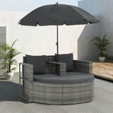 vidaXL Terrassensofa-Set mit Sonnenschirm Polyrattan Sonnenliege für den Außenbereich, Mehrfarbig