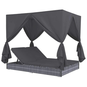 vidaXL Ліжко для відпочинку у патіо зі шторами з поліротангу сірого кольору