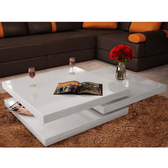 vidaXL Weiß/Schwarz Hochglanz 3-schichtiger formverstellbarer Couch- oder Beistelltisch
