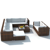 vidaXL 10-teiliges Terrassen-Lounge-Set mit Kissen Poly Rattan Braun