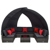 vidaXL Outdoor-Lounge-Set Baldachin 9-tlg. Poly Rattan Gartensofa Mehrfarbig