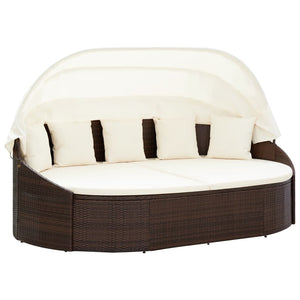 vidaXL Ліжко для відпочинку у патіо з балдахіном із поліротангу коричневого кольору
