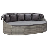vidaXL Ліжко для відпочинку у патіо з навісом із поліротангу сірого кольору