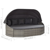 vidaXL Ліжко для відпочинку у патіо з навісом із поліротангу сірого кольору