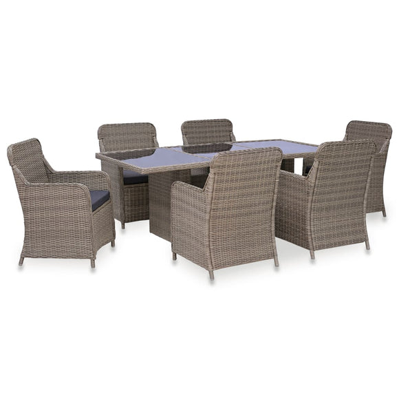 vidaXL Outdoor Dining Set with Cushions 7 Pieces Poly Rattan Multi Colors