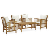 vidaXL Acacia Wood Garden Lounge Set 5 Piece White/Gray with/without Cushions