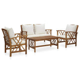 vidaXL Acacia Wood Garden Lounge Set 4 Piece White/Gray with/without Cushions