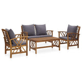 vidaXL Acacia Wood Garden Lounge Set 4 Piece White/Gray with/without Cushions