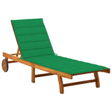 vidaXL Terrassen-Sonnenliege aus Akazienholz mit Kissen, 120 cm/12 cm, Mehrfarbig