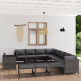 vidaXL Набір для відпочинку у внутрішньому дворику з 12 предметів із подушками із поліротангу сірого кольору