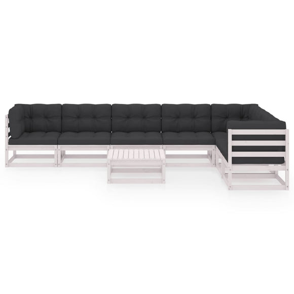 vidaXL 8-teiliges Terrassen-Lounge-Set mit Kissen Weißes massives Kiefernholz